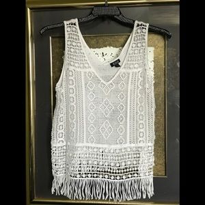 A.N.A crocheted pullover w/bottom fringe border